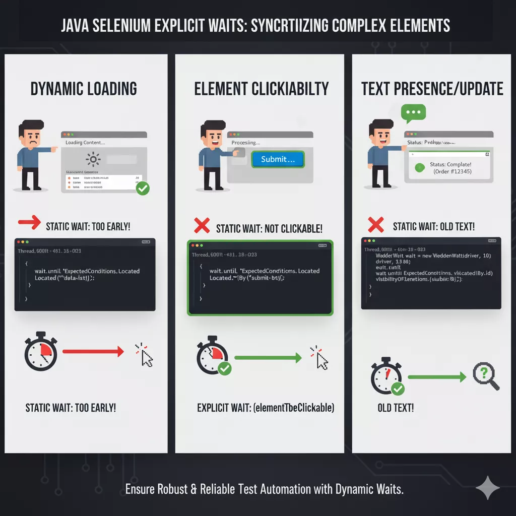 Visual demonstration of complex elements requiring Java Selenium Explicit Waits for synchronization.