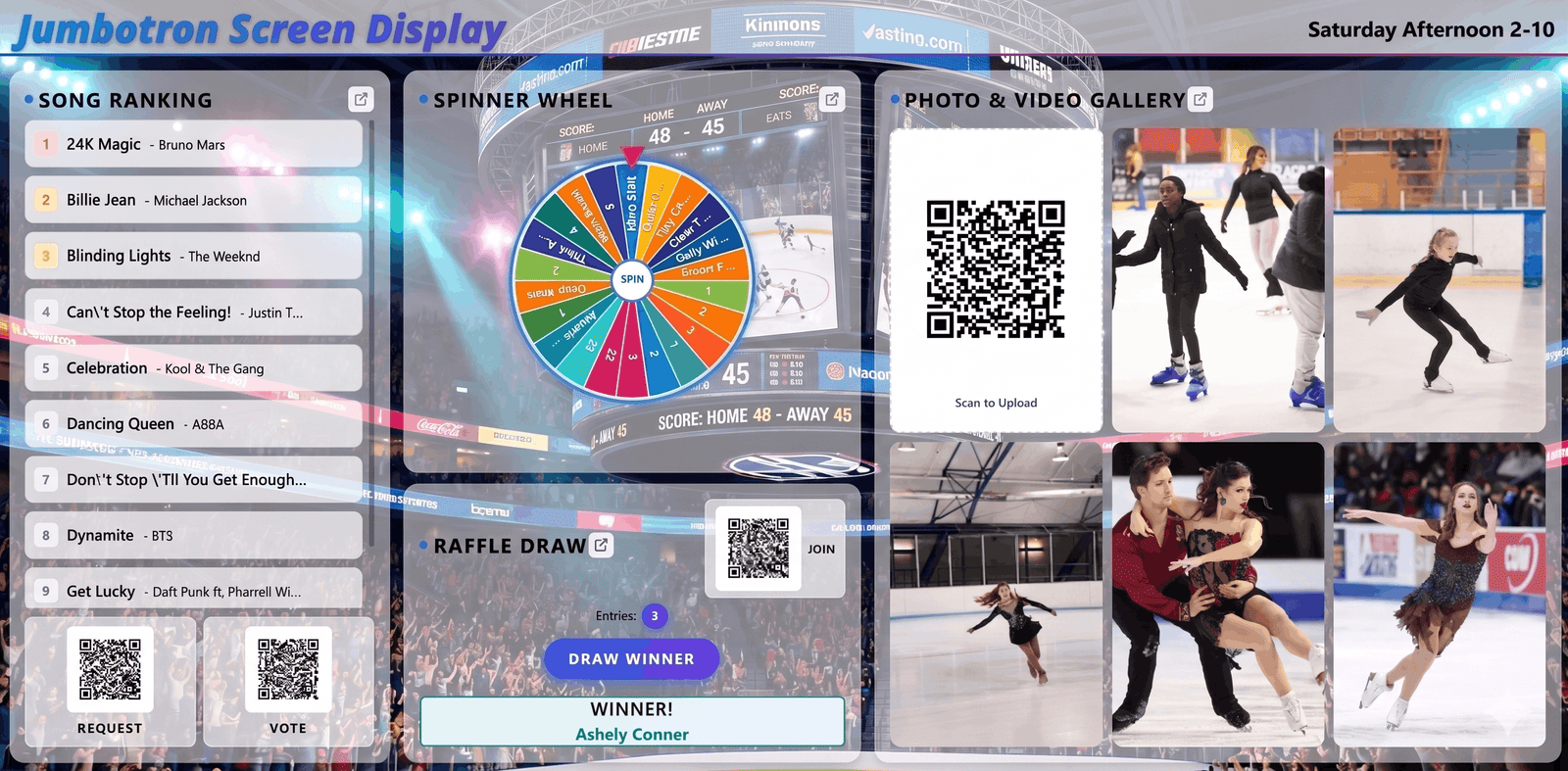 Interactive Screen Application - Custom WordPress Plugin Development showing a Live Event Interactive Digital Screen with a QR Code